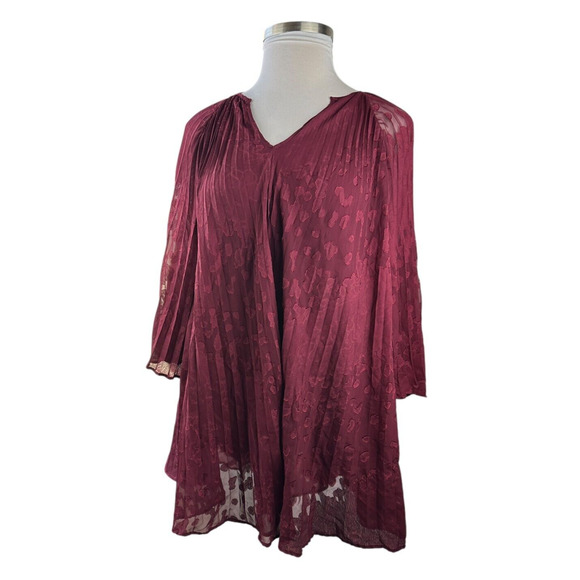 by Anthropologie Toulon Pleated Mini Dress Boho Holiday Burgundy Maroon Size XS - Picture 7 of 12
